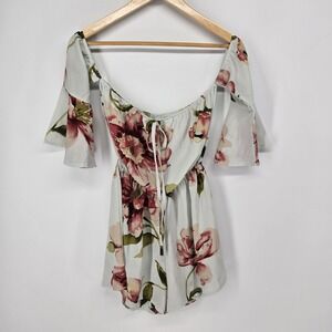 Romwe‎ Floral Romper Womens S Off Shoulder Flutter Sleeve Summer Boho Festival